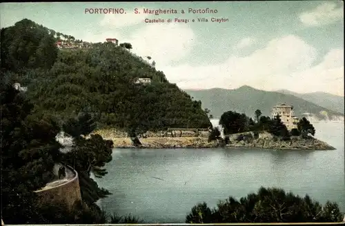 Ak Portofino Liguria, S. Margherita, Castello di Paragi e Villa Clayton, Küste, Berge, Kastell