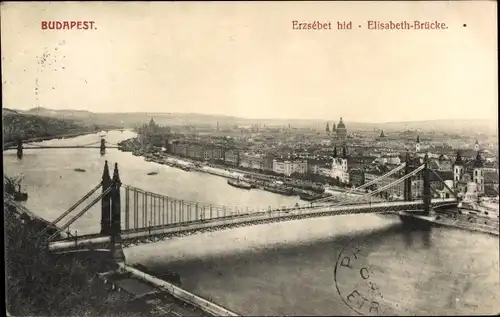 Ak Budapest Ungarn, Erzsebet hid, Elisabeth-Brücke, Stadtansicht