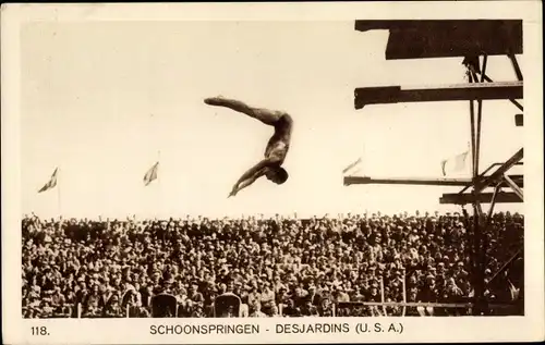 Ak Stadionbuurt Amsterdam Nordholland, Olympische Spiele 1928, Kunstspringer Desjardins