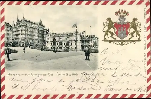 Präge Wappen Passepartout Ak Hamburg Mitte Altstadt, Alsterpavillon, Hotel Hamburger Hof