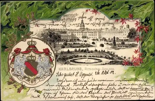 Präge Wappen Litho Karlsruhe in Baden, Residenzschloss
