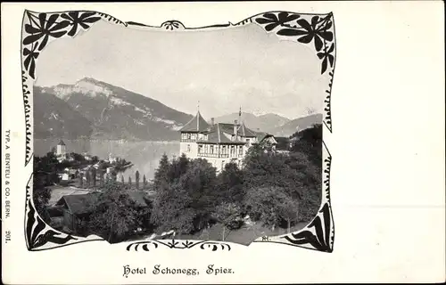 Passepartout Ak Spiez am Thuner See Kanton Bern, Hotel Schonegg