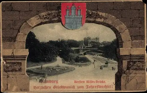 Wappen Passepartout Ak Hamburg Mitte Neustadt, Glückwunsch Neujahr, Kersten Miles Brücke