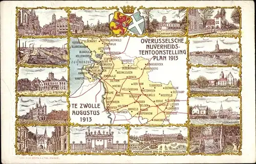 Landkarten Wappen Ak Overijssel, Overijsselsche Nijverheids Tentoonstelling Plan 1913