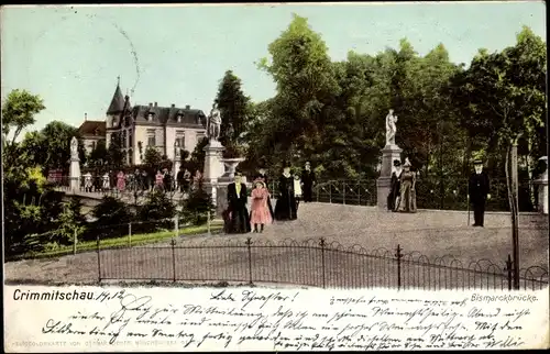 Litho Crimmitschau in Sachsen, Blick zur Bismarckbrücke