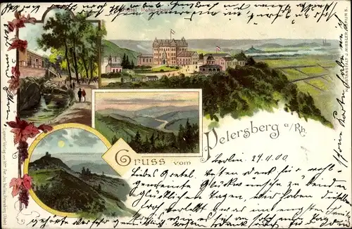 Litho Königswinter am Rhein, Petersberg, Gruß vom..., Ansicht Hotel Petersberg