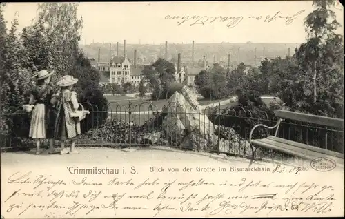 Ak Crimmitschau in Sachsen, Blick von der Grotte im Bismarckhain