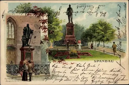 Litho Berlin Spandau, Denkmal Kaiser Friedrich III, Denkmal Joachim II