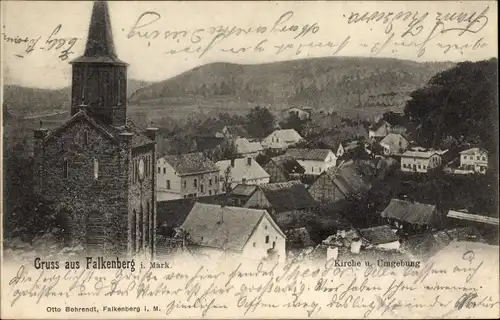 Ak Falkenberg in der Mark, Gruß aus..., Kirche und Umgebung