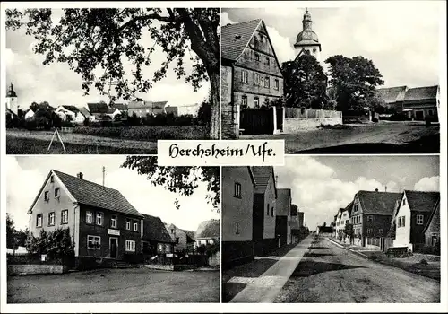 Ak Herchsheim Giebelstadt in Unterfranken, Kirche, Straße, Panorama