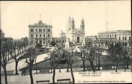Ak Rosario de Santa Fé Argentinien, Plaza Mayo, Kirche