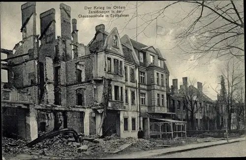 Ak Eydtkau Eydtkuhnen Ostpreußen, Chausseestraße, Kriegszerstörungen, I WK