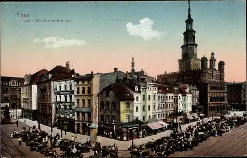 Ak Poznań Posen, Alter Markt mit Rathaus