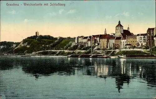 Ak Grudziądz Graudenz Westpreußen, Weichselseite mit Schlossberg