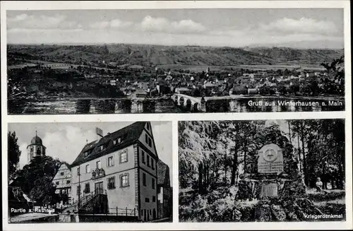 Ak Winterhausen am Main Unterfranken, Kriegerdenkmal, Rathaus, Totalansicht