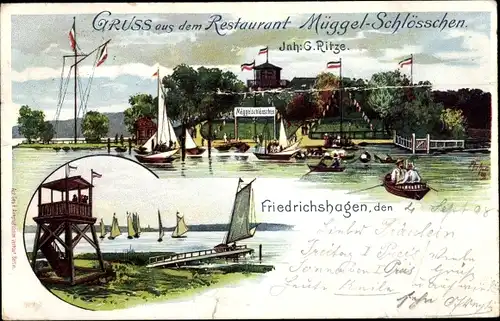 Litho Berlin Köpenick Friedrichshagen, Restaurant Müggelschlösschen, Ruderboote