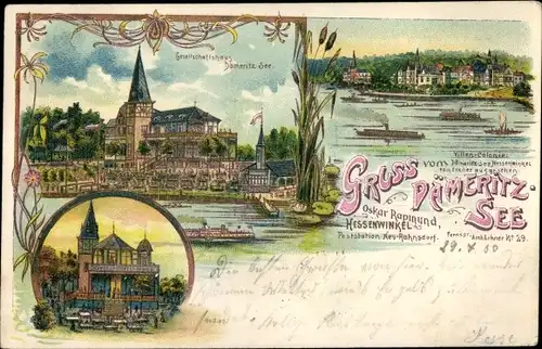 Litho Berlin Köpenick Rahnsdorf Hessenwinkel, Gesellschaftshaus, Dämeritz See, Villenkolonie