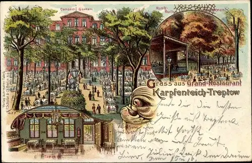 Litho Berlin Treptow, Grand Restaurant Karpfenteich, Innenansicht