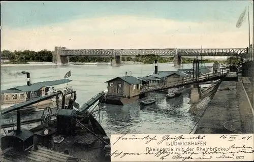 Ak Ludwigshafen am Rhein, Rheinpartie mit Rheinbrücke