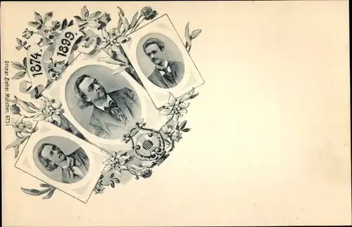 Ak Drei Männerportraits, Sänger ?, 1874 bis 1899