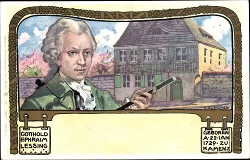 Künstler Ak Klingner, A., Kamenz Sachsen, Geburtsort Gotthold Ephraim Lessing, Portrait