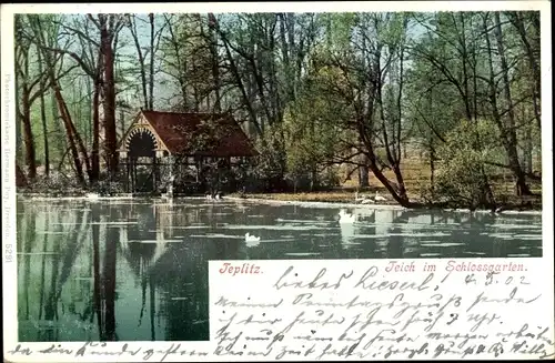 Ak Teplice Teplitz Schönau Reg. Aussig, Teich im Schlossgarten