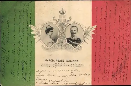 Wappen Lied Ak König Viktor Emanuel III von Italien, Elena von Montenegro, Marcia Reale Italiana