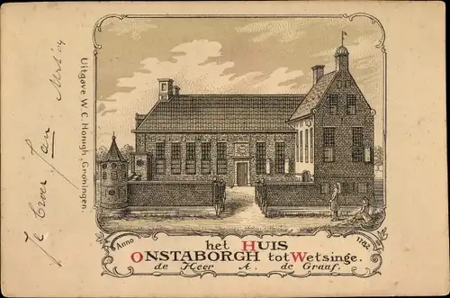 Litho Groningen Niederlande, het Huis Onstaborgh tot Wetsinge