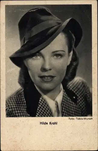 Ak Schauspielerin Hilde Krahl mit Hut, Portrait