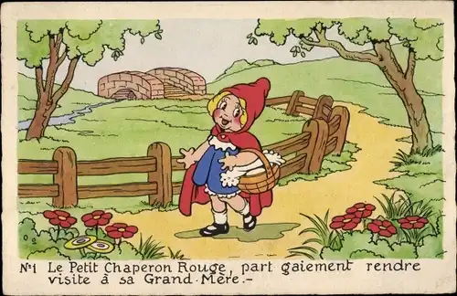 Ak Rotkäppchen mit Korb auf dem Weg zur Oma, Le Petit Chaperon Rouge, Disney