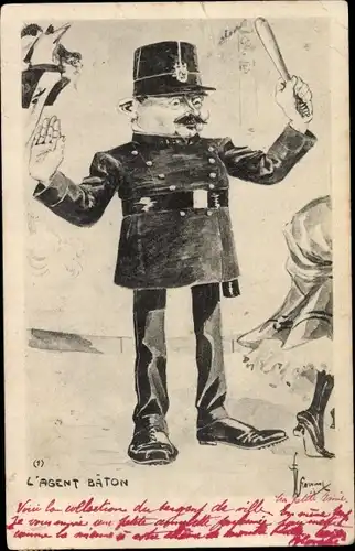 Künstler Ak L'Agent Baton, Polizist