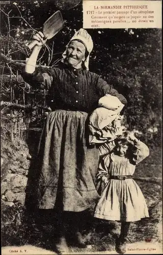 Ak La Normandie pittoresque, Frau mit ihrer Tochter in Tracht