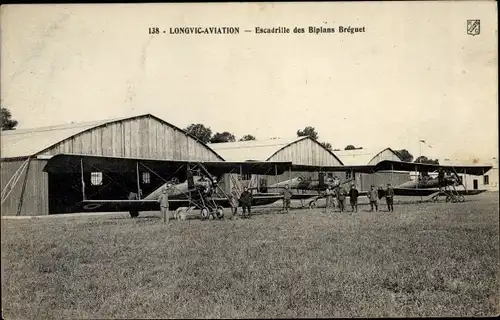 Ak Longvic Côte d’Or, Aviation, Escadrille des Biplans Bréguet, Doppeldecker