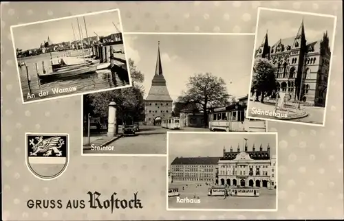 Ak Hansestadt Rostock, Rathaus, Ständehaus, Steintor, an der Warnow, Wappen
