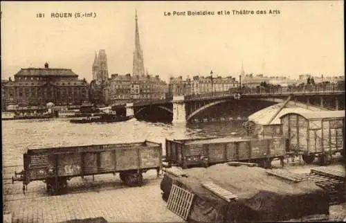 Ak Rouen Seine Maritime, Le Pont Boieldieu et le Théâtre des Arts