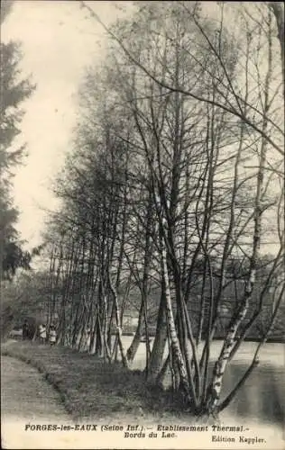 Ak Forges les Eaux Seine Maritime, Etablissement Thermal, Bords du Lac