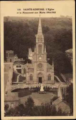 Ak Sainte Adresse Seine Maritime, L'Eglise et le Monument aux Morts 1914-1918