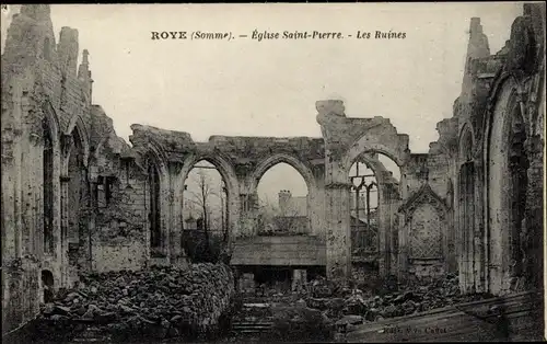 Ak Roye Somme, Eglise Saint Pierre, Kriegszerstörung 1. WK