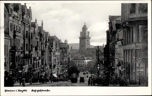 Ak Plauen im Vogtland, Bahnhofstraße, Straßenbahn, Automobile