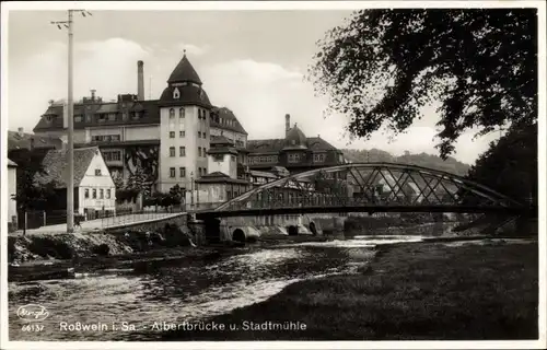 Ak Roßwein in Sachsen, Albertbrücke, Stadtmühle