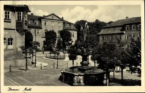 Ak Ilmenau in Thüringen, Partie am Markt, Fontäne, Rathaus