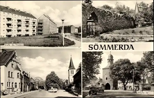 Ak Sömmerda in Thüringen, Straße des Friedens, an der Stadtmauer, Weißenseer Straße, Erfurter Tor