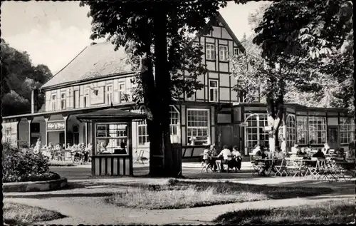 Ak Treseburg Thale im Harz, Hotel Weißer Hirsch, Außenbereich, Fachwerkbau