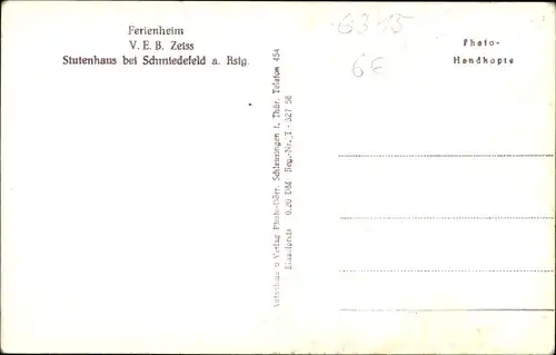 Ak Schmiedefeld am Rennsteig Suhl Thüringen, Ferienheim V. E. B. Zeiss, Stutenhaus