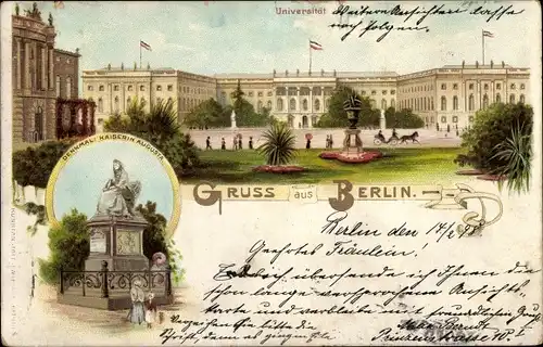 Litho Berlin Mitte, Universität mit Vorplatz, Denkmal Kaiserin Augusta