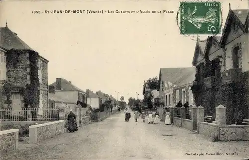 Ak Saint-Jean-De-Mont Vendée, Les Chalets et l'Allee de la Plage