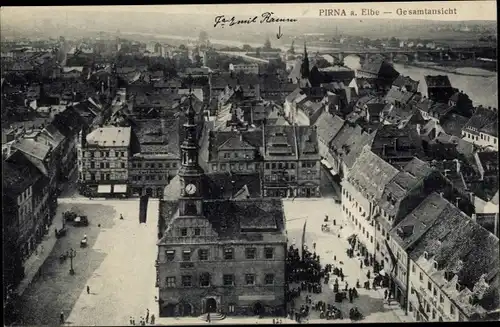 Ak Pirna an der Elbe, Gesamtansicht, Vogelschau