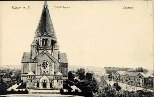 Ak Riesa an der Elbe Sachsen, Trinitatiskirche, Lazarett