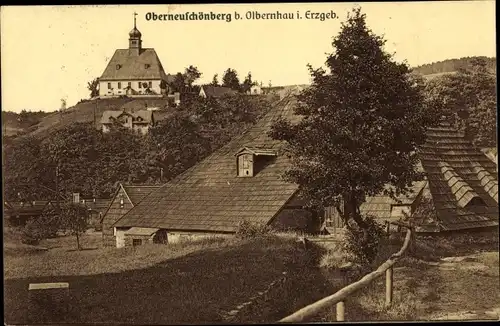 Ak Oberneuschönberg Olbernhau im Erzgebirge Sachsen, Teilansicht der Ortschaft