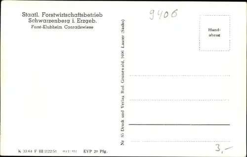 Ak Lauter Conradswiese im Erzgebirge Sachsen, Forst Klubheim, Innenansicht